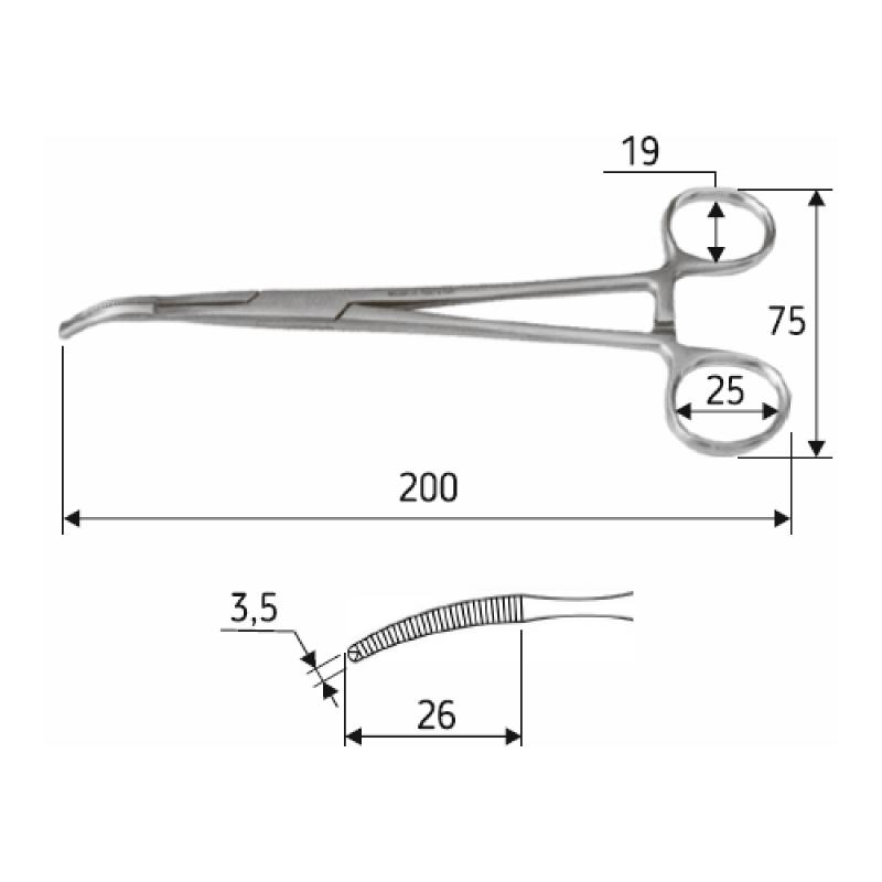 Затискач черевний Mikulicz, 20 см, зігнутий, 1:2 зубий, J-17-285.Surgicon.